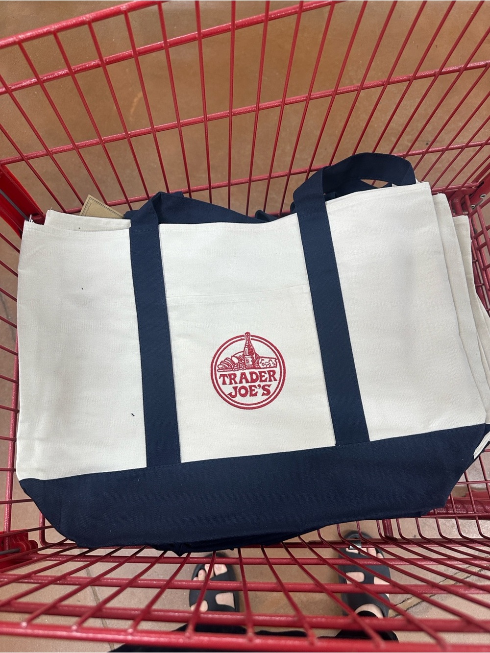 Trader Joe's White & Navy Canvas Tote Bag